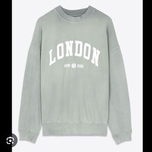 Anine Bing Jaci University London Sage Green Crewneck Sweatshirt, Small